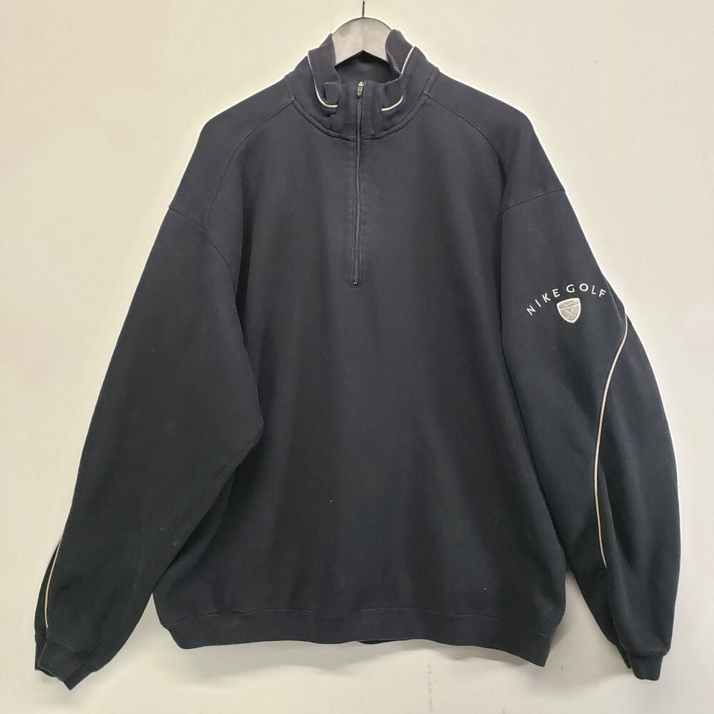 Vintage Nike Golf Quarter Zip Sweatshirt Black Gold Mens XL Shield Logo Pullover